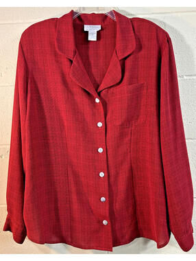 Vtg Jordan Women's Blouse Long Sleeve Red Pinstripe Career Holiday Party Sz 22